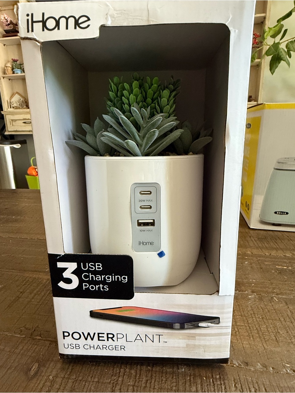 iHome PowerPlant Faux Succulent 3-Port USB Charging Station – New in Box